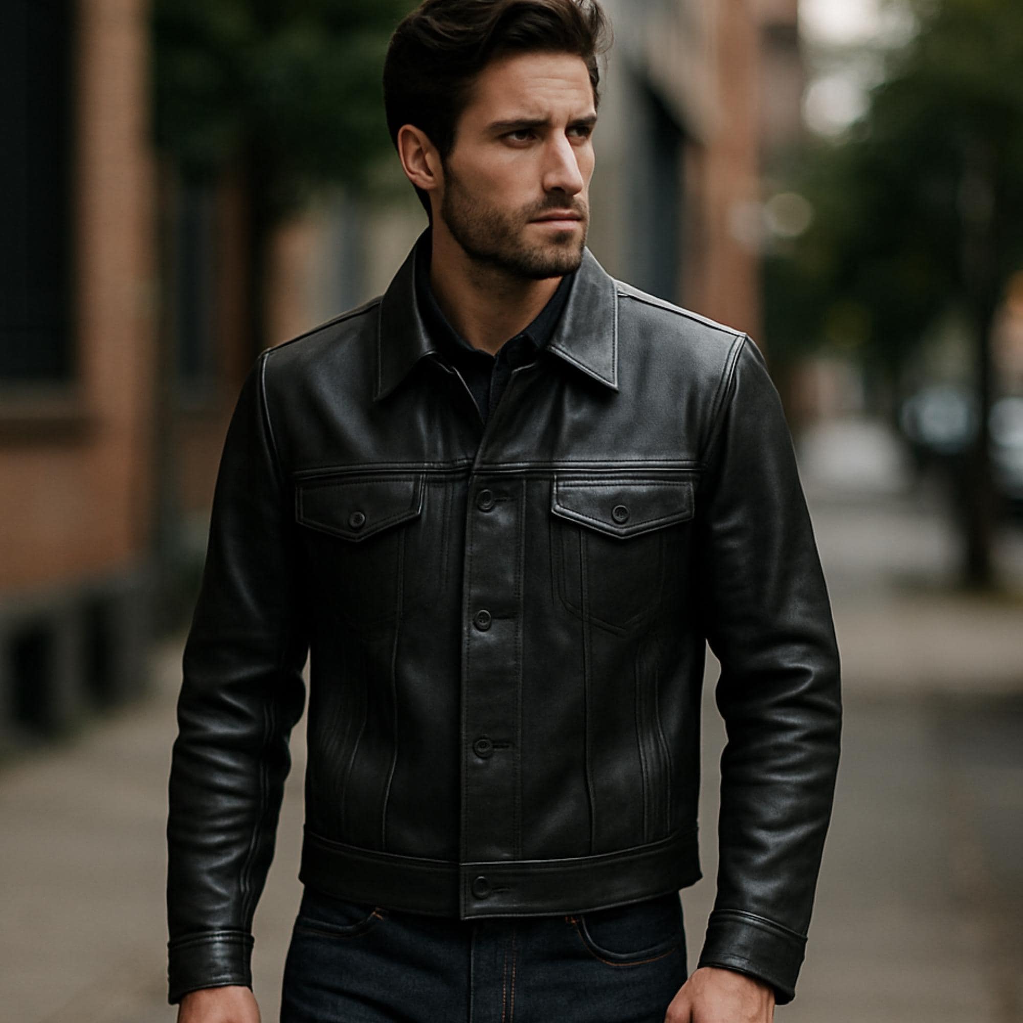 ジャケット・アウター A LEATHER TRUCKER JACKET SIZE56 OVY Handmade Cowhide Leather Trucker Jacket: Classic Black or Brown - Etsy