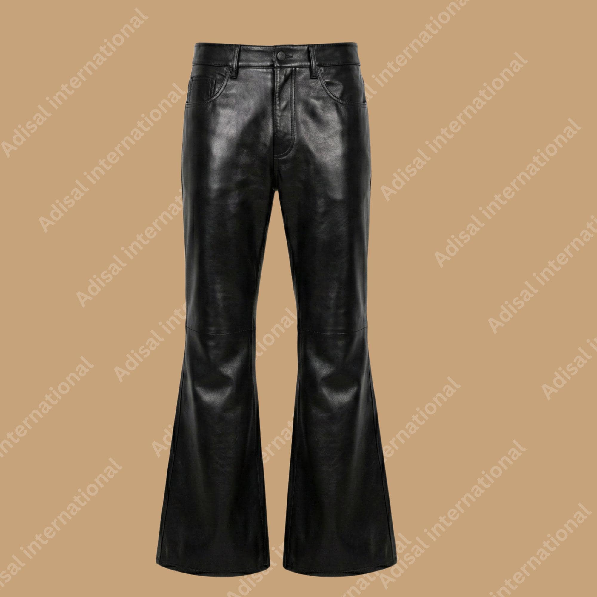 Men's Black Leather Flare Pants Custom Cowhide 70s Rock Biker