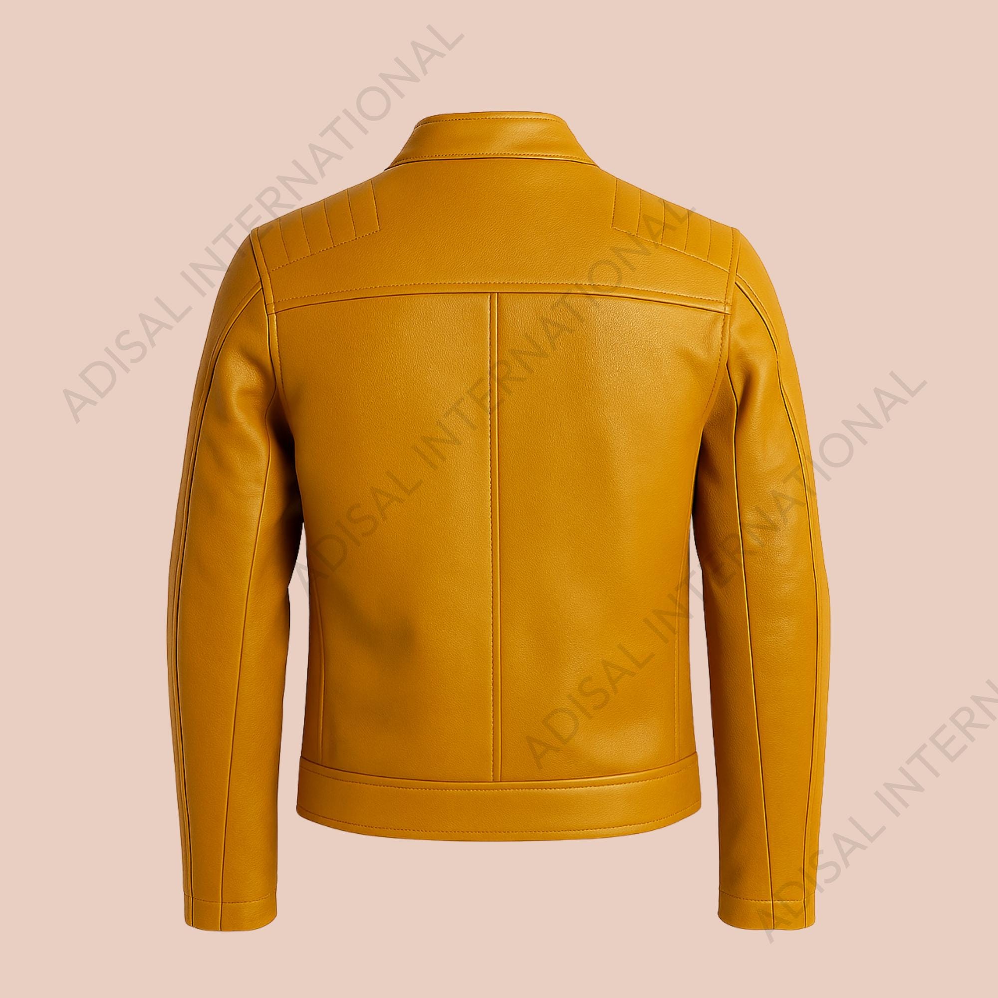Men's Mustard Yellow Cowhide Leather Jacket | Slim Fit Café Racer