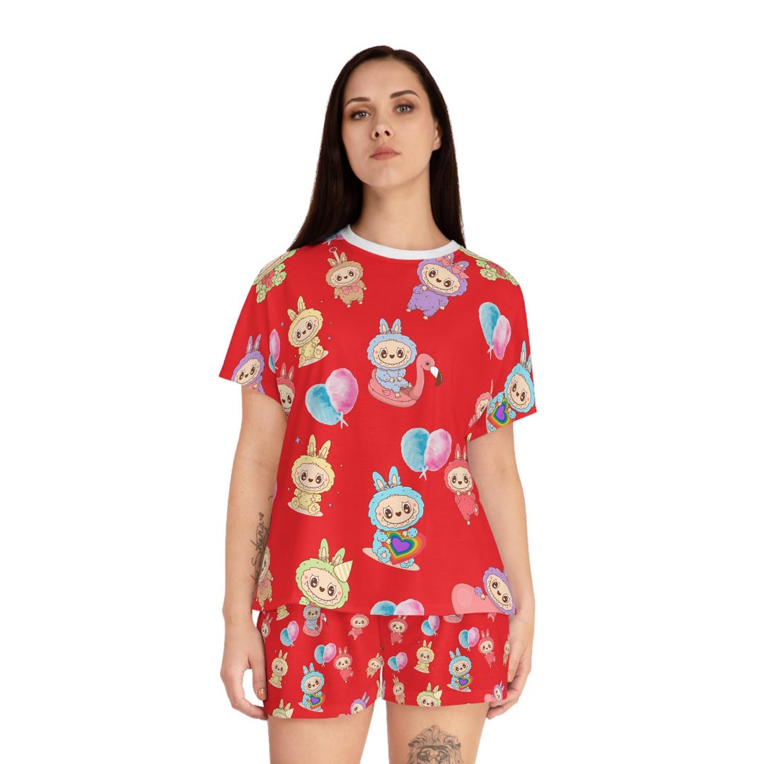 Labubu Pyjamas Adorable Labubu Themed Women's Short Pajama Set, Cute Sleepwear, Cozy ...