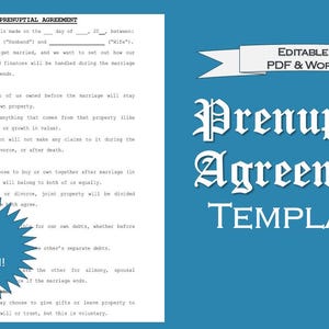 EDITABLE Prenuptial Agreement Template | Instant Download | Simple 2-page