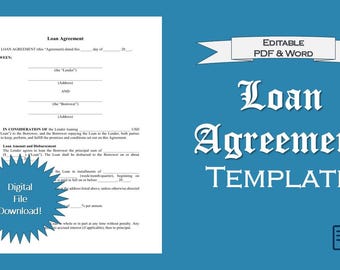 Simple Loan Agreement Template | Editable PDF | Instant Download