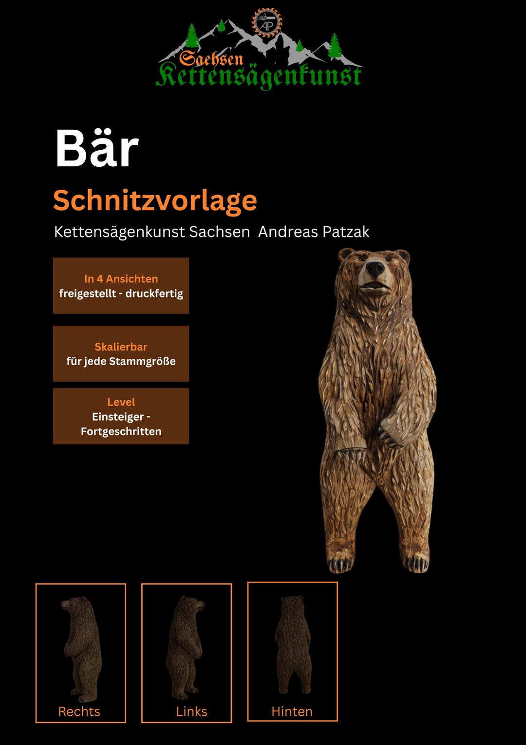 Bear Carving Template | Printable PDF Template for Chainsaw Art | 4 ...