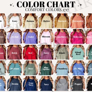 The image is a color chart displaying various comfort colors from 1717, with each color represented by a different image of a person wearing that color.