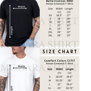 The image is a size chart for a crewneck t-shirt, displaying the measurements for different sizes.