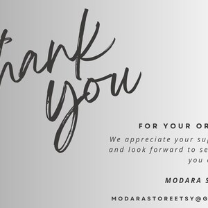 a message that says "Thank you" in a cursive font, followed by a statement about Modara Shirt's appreciation for customers' support and looking forward to serving them again. The image is a single, unbroken scene with no additional text or objects.
