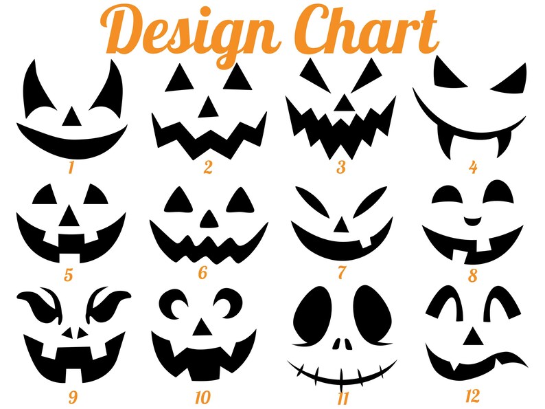 a collection of Halloween-themed jack-o-lantern faces, each with a unique design and expression.