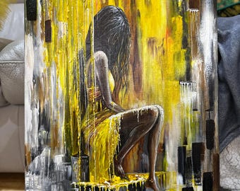 Original Acrylic painting on Canvas ,,Woman in Yellow'' Modern figurative Art