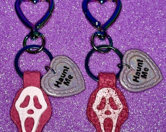 Pink Scary Ghost Purse Charm or Bag Keychain - Halloween Purse Charm Keychain Handmade from Polymer Clay with Leather Texture