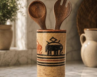 Jarrón de cerámica Bitossi con diseño de elefante de Aldo Londi, mediados de siglo, Rosenthal Netter, porta utensilios para jarrón, fabricado en Italia