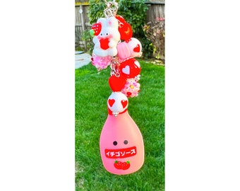 Kawaii Strawberry Milk Yogurt Drink Keychain Bag Purse Charm