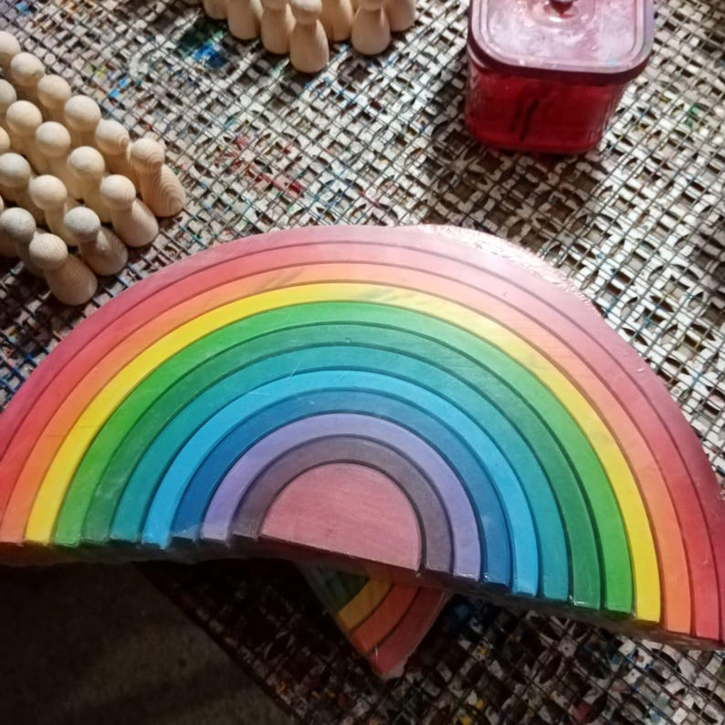 Wooden Rainbow Stacker Toy – Large Montessori Stacking Arches in ...