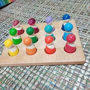 Set houten montessori-poppen – handbeschilderd kleursorteerspeelgoed voor peuters, puzzel zintuiglijk leren, op Waldorf geïnspireerd kleutercadeau