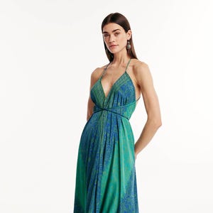 Noble Blue Long Pure Silk Dress for Women – Luxurious Floor-Length Gown for Formal Events, Evening Parties & Elegant Special Occasions