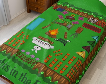 99 Nights in the Forest風キャンプ、ロブロックスゲーム、心地よいベルベット素材のプラッシュブランケット、クリスマスや誕生日のギフト、ホームデコレーション、ギフト、子供部屋