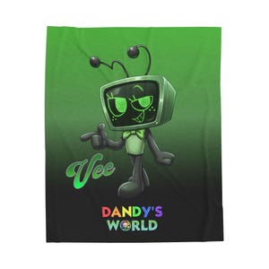 Vee dandys inspired skin Dandy s World green Vibrant, tv robot cartoon for kids Velveteen Plush Blanket, Gift for XMAS image 2