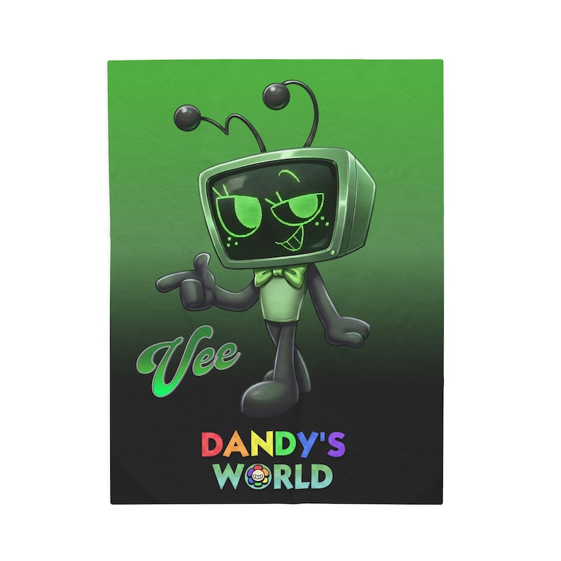 Vee dandys inspired skin Dandy s World green Vibrant, tv robot cartoon for kids Velveteen Plush Blanket, Gift for XMAS image 13