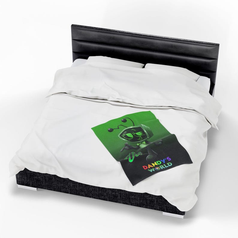 Vee dandys inspired skin Dandy s World green Vibrant, tv robot cartoon for kids Velveteen Plush Blanket, Gift for XMAS image 18