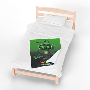 Vee dandys inspired skin Dandy s World green Vibrant, tv robot cartoon for kids Velveteen Plush Blanket, Gift for XMAS image 17