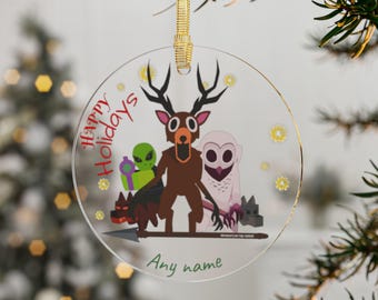 99 Nights in the Forest をモチーフにした動物キャラクター、パーソナライズされたホリデーデコレーション用のオーナメント、クリスマスギフト、ユニークなギフト