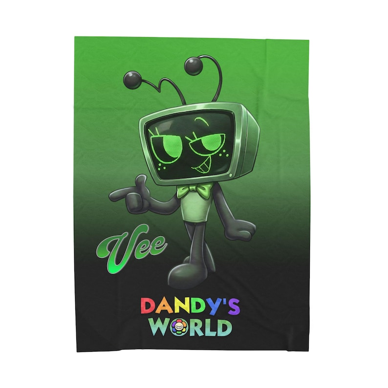 Vee dandys inspired skin Dandy s World green Vibrant, tv robot cartoon for kids Velveteen Plush Blanket, Gift for XMAS image 8