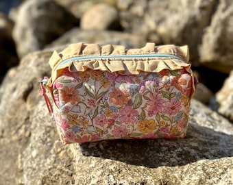 Ruffled Makeup Bag • Quilted Poplin Cosmetic Pouch