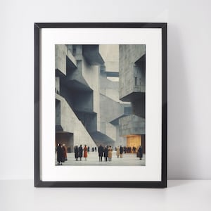 Lámina artística de arquitectura brutalista / Paisaje de hormigón retrofuturista de ciencia ficción