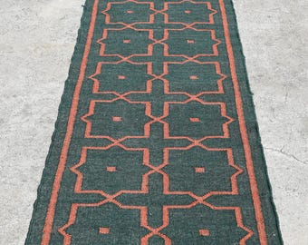 Kilim Runner Rug - Geometric southwestern Green Vintage Runner Handmade Jute Runner For Outdoor Indoor Hallway Kitchen Entryway Runner Rug