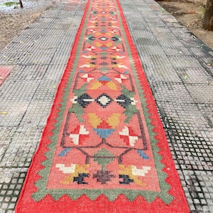 Kilim Runner Rug - Vintage Stair Runner Rug Handmade Jute Runner Wool Stair Runner Hallway Entryway Runner Handwoven Outdoor Runner