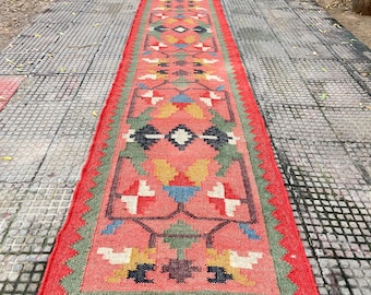 Kilim Runner Rug - Vintage Stair Runner Rug Handmade Jute Runner Wool Stair Runner Hallway Entryway Runner Handwoven Outdoor Runner