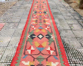 Handwoven Kilim Runner Rug - Vintage Stair Runner Rug Handmade Jute Runner Wool Stair Runner Hallway Entryway Bathroom Indoor Outdoor Runner