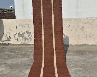 Tappeto Kilim intrecciato a mano - Strisce marroni vintage, Tappeto per scale su misura, Tappeto per corridoio in lana e iuta fatto a mano, Tappeti per ingresso a tessitura piatta