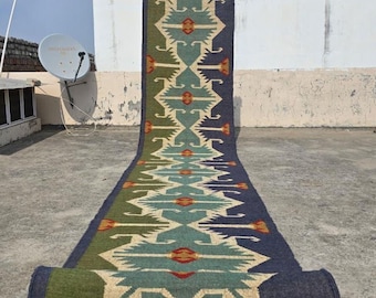 Tappeto Kilim intrecciato a mano - Tappeto vintage sud-occidentale geometrico tribale per comodino, ingresso, realizzato a mano in juta per esterni, interni, corridoio, cucina