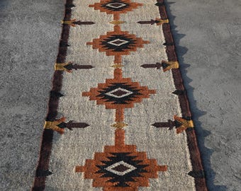 Tappeto Kilim intrecciato a mano – Stile geometrico in iuta e lana per scale, stile marocchino, fatto a mano, per corridoio, ingresso, cucina, rustico, a tessitura piatta.