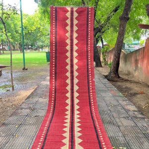 Handwoven Wool Jute Kilim Runner Rug: Bohemian Stair Hallway Decor