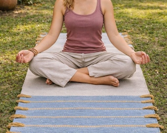 Organic Cotton Yoga Mat – Ecofriendly, Handwoven, Anti-Slip Exercise & Meditation Mat 2x6 Ft Travel-Friendly