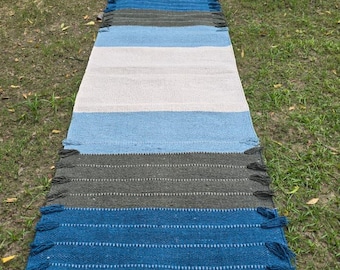 Esterilla de yoga de algodón orgánico tejida a mano, teñida con hierbas, antideslizante, 0,6 x 1,8 m