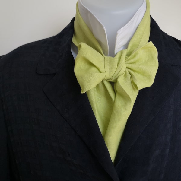 Linen bowtie - Victorian - Regency- ascot - style bow tie, light apple green, pure linen bow tie, self tie, steampunk