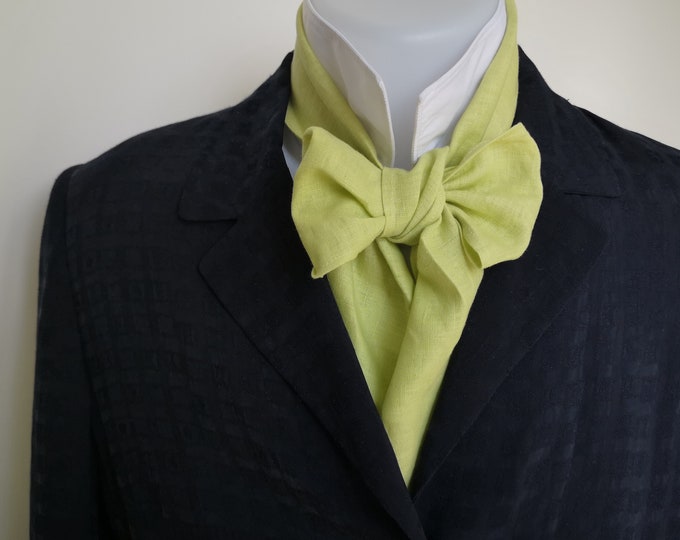 Linen bowtie - Victorian - Regency- ascot - style bow tie, light apple green, pure linen bow tie, self tie, steampunk