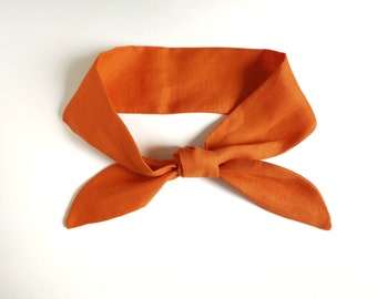 Linen neckband / headband, linen neck scarf, linen hairband, tangerine linen, linen bandana, linen head band, bagzetoile, yoga scarf.