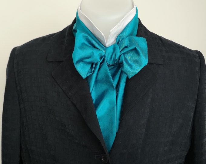 Regency Style Cravat, Floppy Bow Tie - mens - self tie - just for men - pure silk, peacock blue color - Bagzetoile handmade  mens bowties