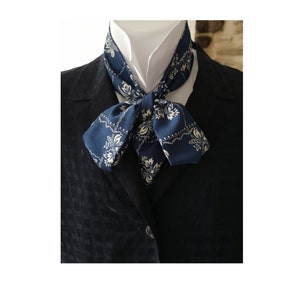 Neck scarf, bowtie, ascot, cravat for him, Regency style, steampunk, menswear, blue necktie, ruche cravat