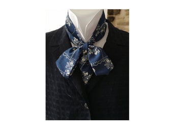 Neck scarf, bowtie, ascot, cravat for him, Regency style, steampunk, menswear, blue necktie, ruche cravat