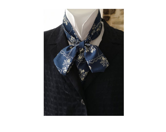 Neck scarf, bowtie, ascot, cravat for him, Regency style, steampunk, menswear, blue necktie, ruche cravat