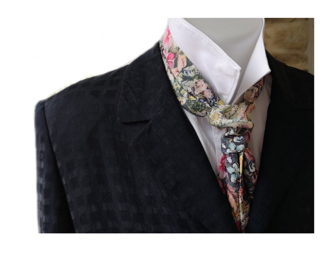 Necktie, floral, ruche cravat, scarf, bowtie, ascot, cravat for him Regency style steampunk menswear necktie