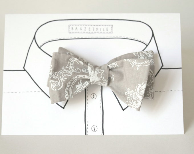 bowtie mens white and beige - freestyle self tie for men / adjustable bow tie : perfect for your summer wedding / groomsmen