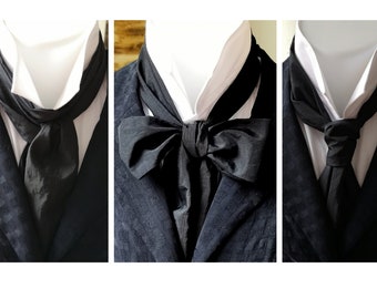 Necktie, ruche cravat, black tafetta, bowtie, cravat for him Regency style steampunk menswear necktie