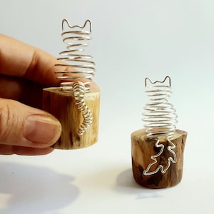 Small Cat on dinky sanded wooden log with choice of tails