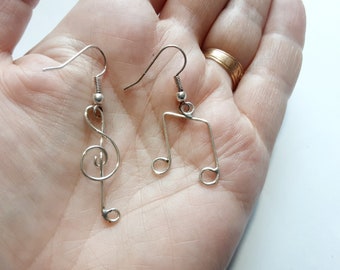 Musical earrings make your own combination, music notes and treble clef