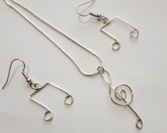 Musical necklace and earrings set, personalise your own combination, music notes and treble clef